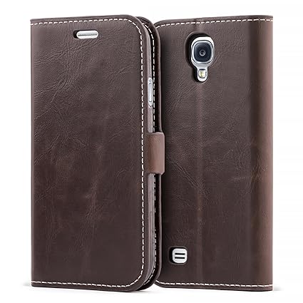 Mulbess Schutzhülle Ledertasche im Kartenfach Bookstyle für Samsung Galaxy S4 Tasche Hülle Leder Etui Schale,Vintage Braun