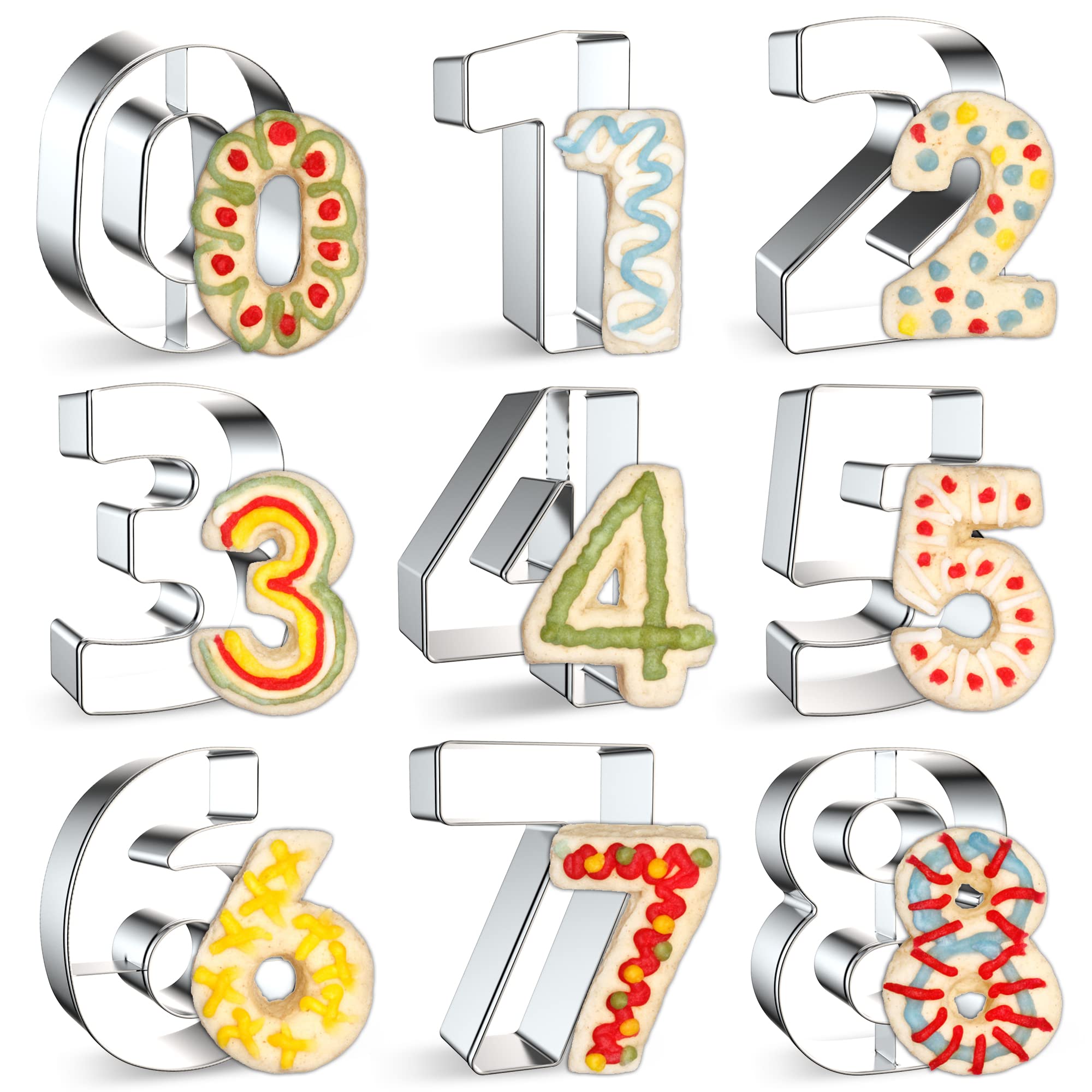 Photo 1 of FUSOTO 9PCS Number Cookie Cutters Set, Birthday Numbers 0-8(6 Reverses to 9), 4 Inches Stainless Steel Cookie Cutters for Baking, Number Shaped Baking Tool for Homemaking Biscuit, Cookie, Dough