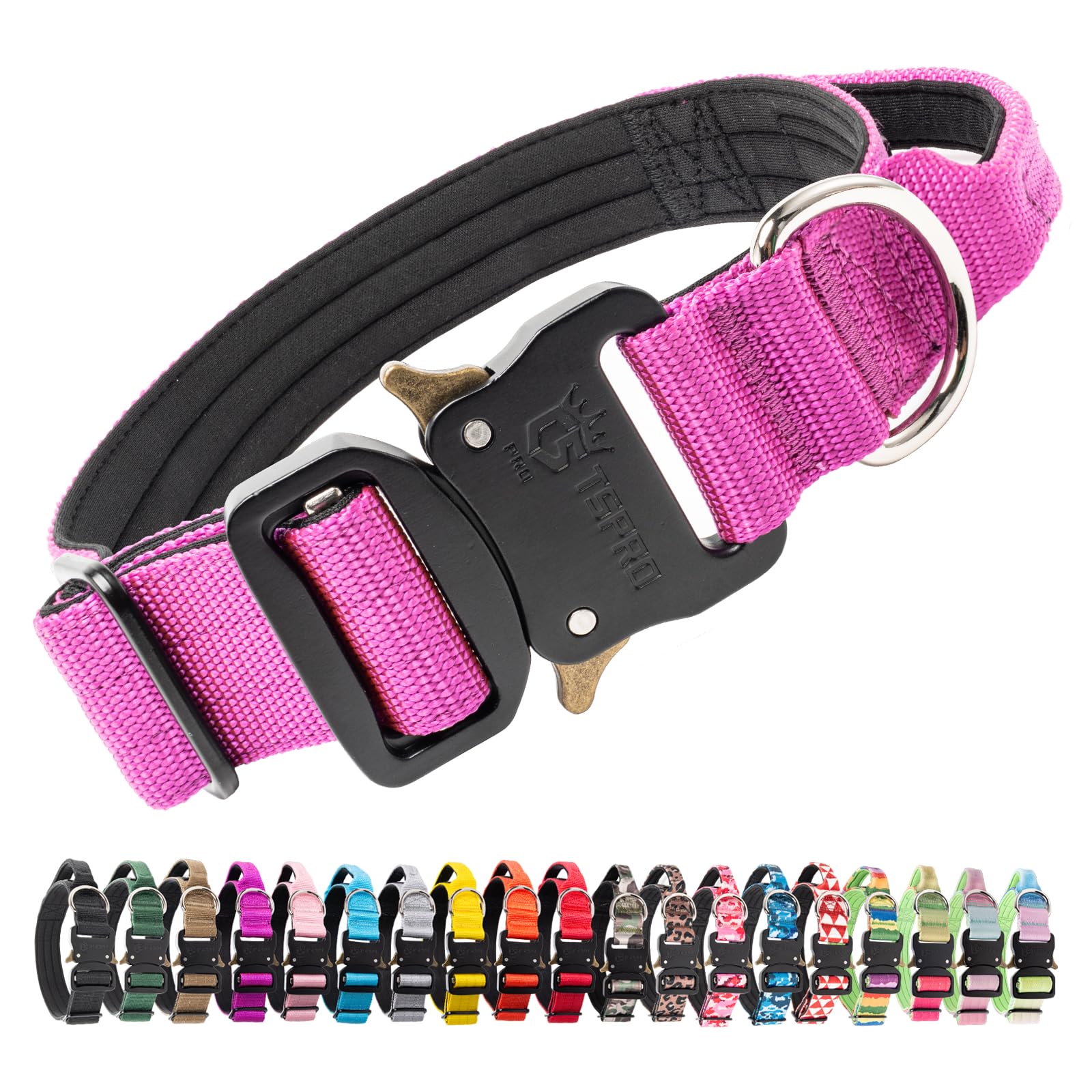 TSPRO Tactical Premium Dog Collar with Handle & Heavy Duty Quick Release Metal Buckle, Adjustable Thick Strong Collar for Medium Large Dogs (Purple, M)