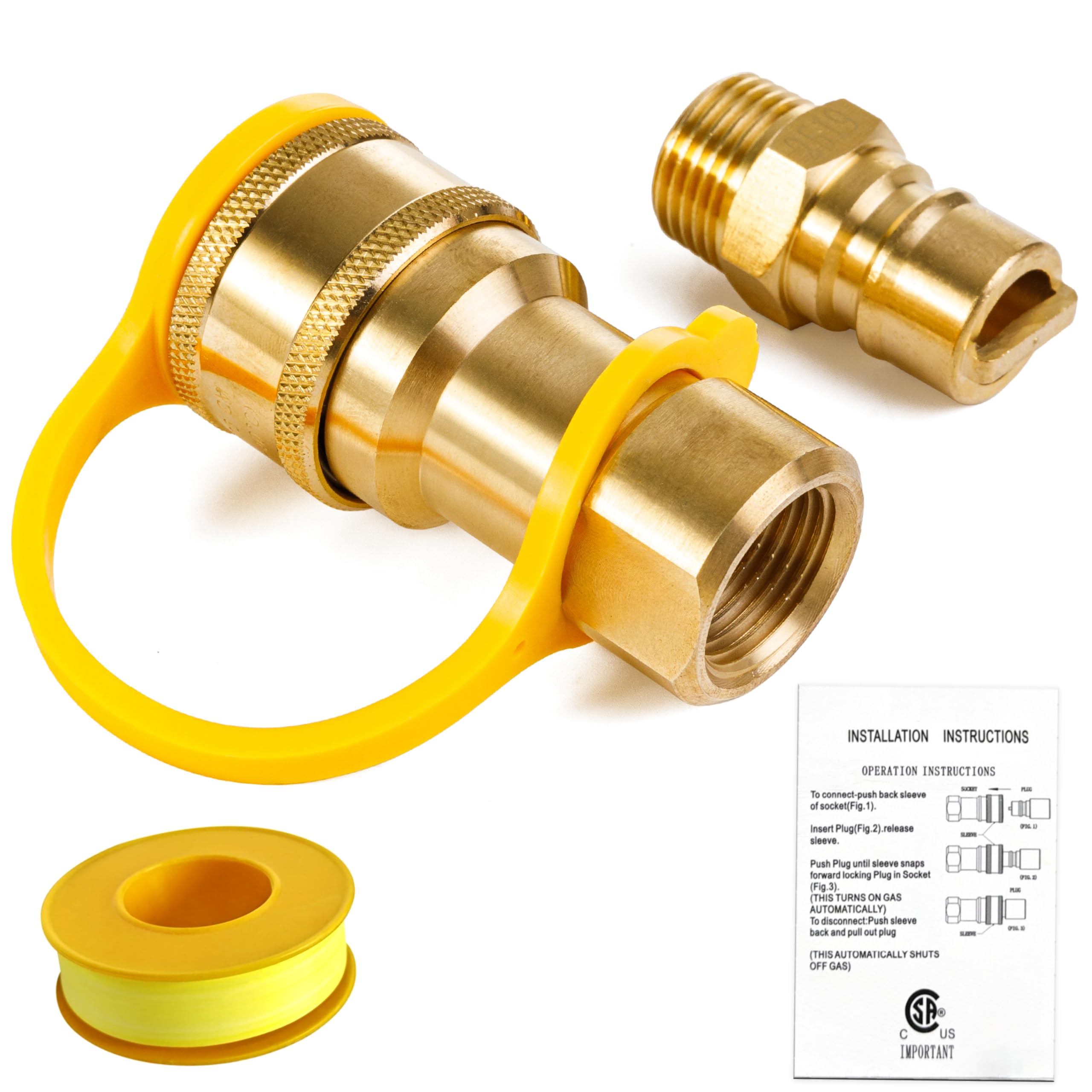 Photo 1 of [100% Solid Brass] BlueStars 1/2 inch Gas Quick Connect Kit - Includes Female Quick Connect Disconnect Connector & Male Insert Plug, Natural Gas Propane Quick Connect Adapter - for Heater Grill RV