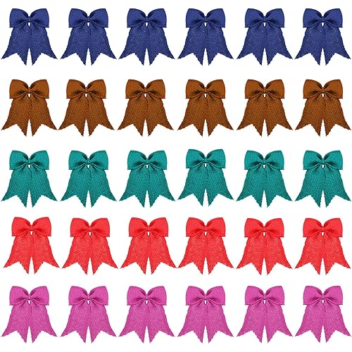 30 Pieces Burlap Bows Burlap Bow Knot Handmade Burlap Decorative Bowknot Natural Ornament Bow for Christmas Decorate Tree Festival Holiday Party Supplies (Colorful)