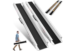 ACCUCRAFT 6FT Portable Wheelchair Ramp, Adjustable Aluminum Ramps for Wheelchairs for Home, 1200LB Capacity, 2X Thickened Sidewall, Telescoping Anti-Slip Surface Wheelchair Ramp for Home, Stairs, Steps(2 Pack)