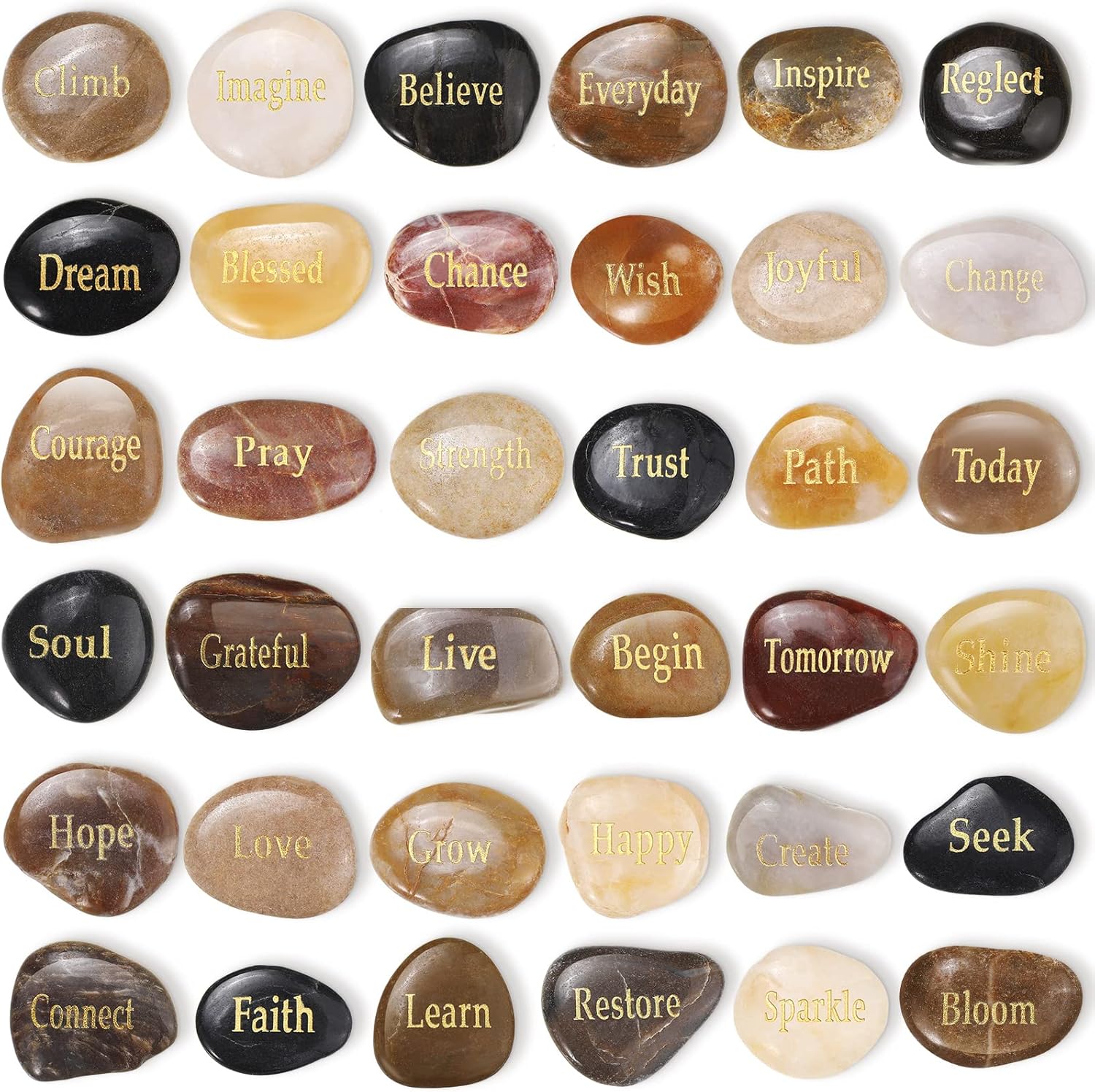 Indoor Fountains & Accessories - Coume 36 Pcs Inspirational Stones Different Word Encouragement Stones Engraved Stone Engraved Rocks Faith Stones Prayer Stones Encouragement Rocks Christmas Thanksgiving Gift for Friend Family Garden