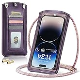 Casecond Small Crossbody Bag Cell Phone Purse for Women Men Leather Mini Shoulder Bag Wallet Case with Card Holder Slot Necklace Lanyard for All Smartphones iPhone Samsung Google Moto up to 7.3" Puple