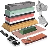 Knife Sharpening Stone Kit, Professional Whetstone Grit 400/1000 3000/8000 Knife Sharpener Stone with Non-Slip Bamboo Base, F