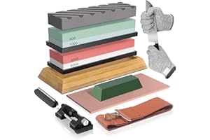 Knife Sharpening Stone Kit, Professional Whetstone Grit 400/1000 3000/8000 Knife Sharpener Stone with Non-Slip Bamboo Base, F