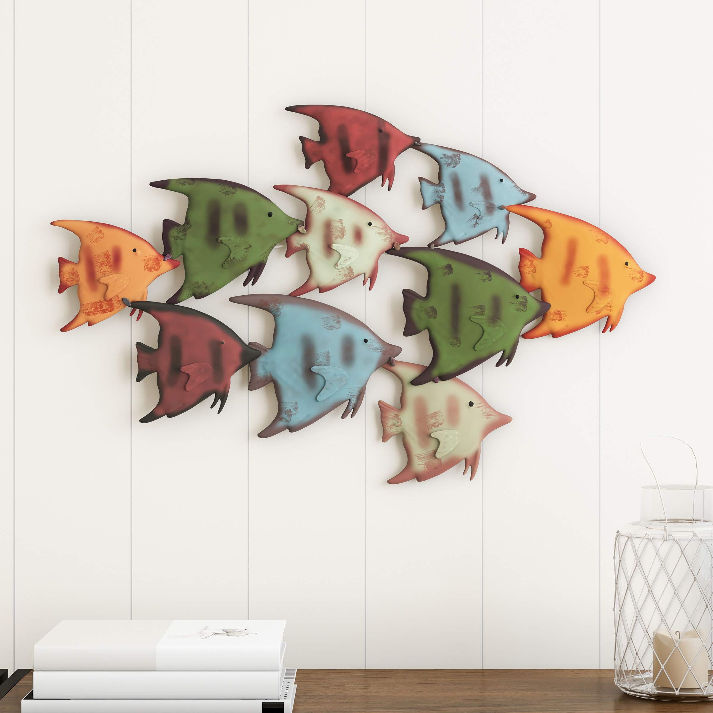 Lavish Home School of Fish Wall Art- Nautical 3D Metal Hanging Décor-Vintage Coastal Seaside Inspired Style-Under Water Sea Life Ocean Home Artwork