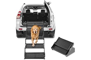 Zendova Extra Wide Dog Stairs for Car - Foldable Dog Ramps for Large Dogs with Non Slip Surface, Portable Pet Stairs for Cars and SUV, Truck, Sofas, Bed Support Up to 250 lbs(Wide 5 Steps)