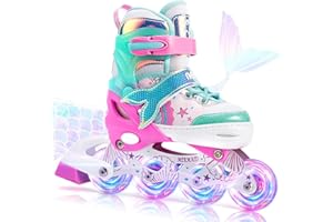NEMONE Mermaid Inline Skates, 4 Sizes Adjustable Skates for Girls Kids with Light up Wheels, Indoor Beginner Outdoor for Kids Ages 4-6 5-8 6-12 8-12