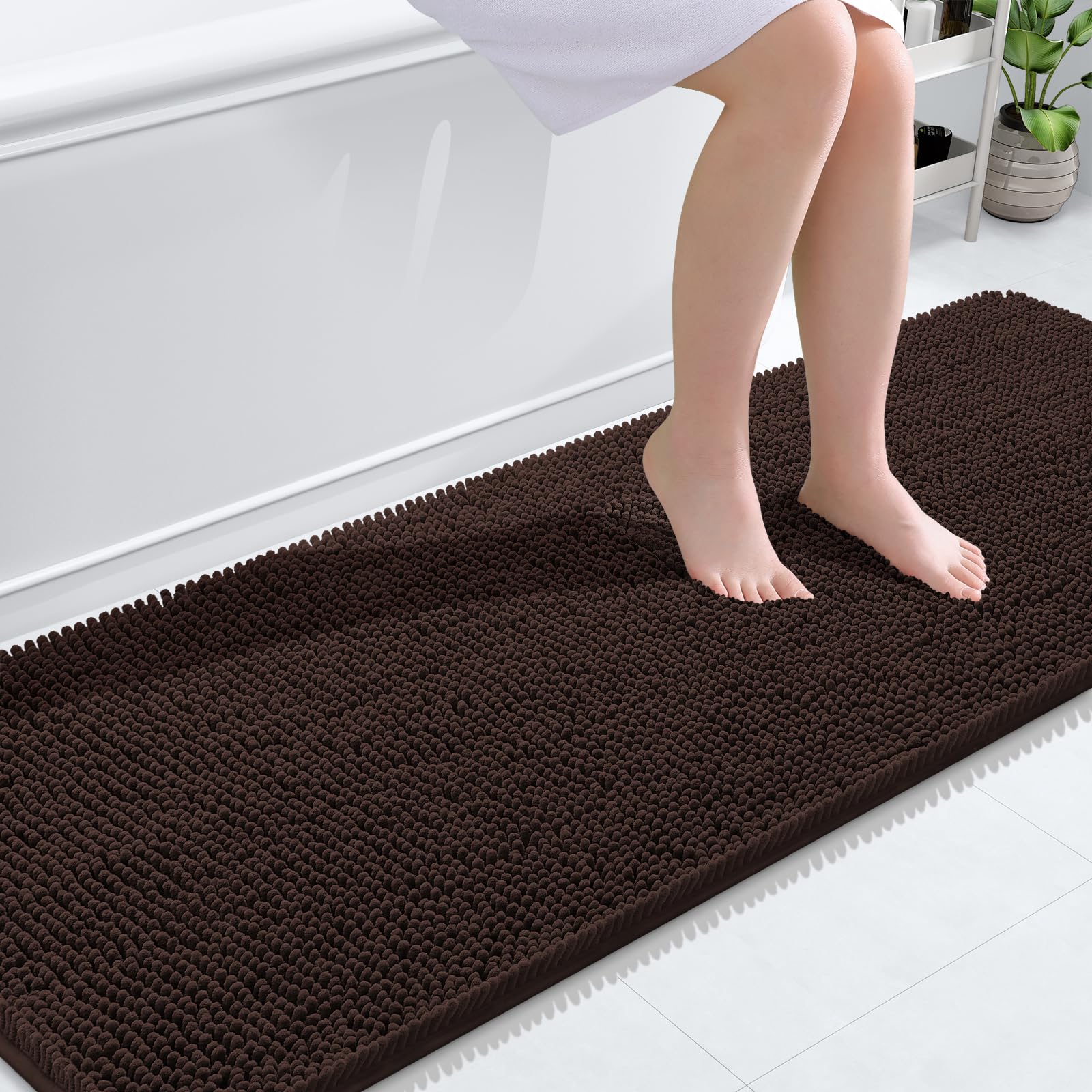 Photo 1 of OLANLY Bathroom Rugs 70x24, Extra Soft Absorbent Chenille Bath Rugs, Rubber Backing Quick Dry, Machine Washable Bath Mats for Bathroom Floor, Tub and Shower, Home Decor Accessories, Brown