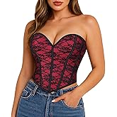 LEACOOLKEY Women Sexy Bustier Crop Corset Top Vintage Floral Overbust Corset for Party Going Out