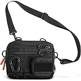 Fitdom Black Small Tactical Messenger Bag For Men. This EDC Has Multiple Ways to Carry as Sling, Shoulder, Crossbody, Waist.