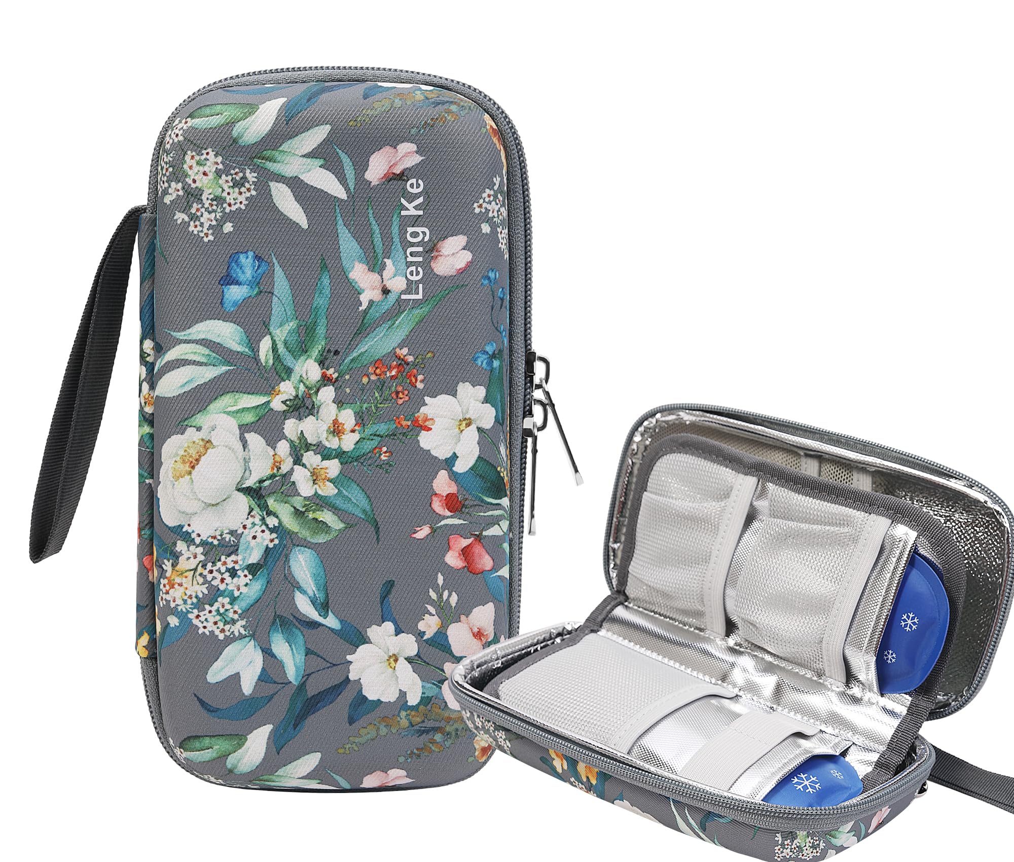 AYVANBER Hard Shell Insulin Cooler Travel Case for Diabetic Organize Medication Insulated Cooling Bag with 2 Reusable Gel Ice Pack for Insulin Pen While Traveling and Other Supplies (Camellia Flower)
