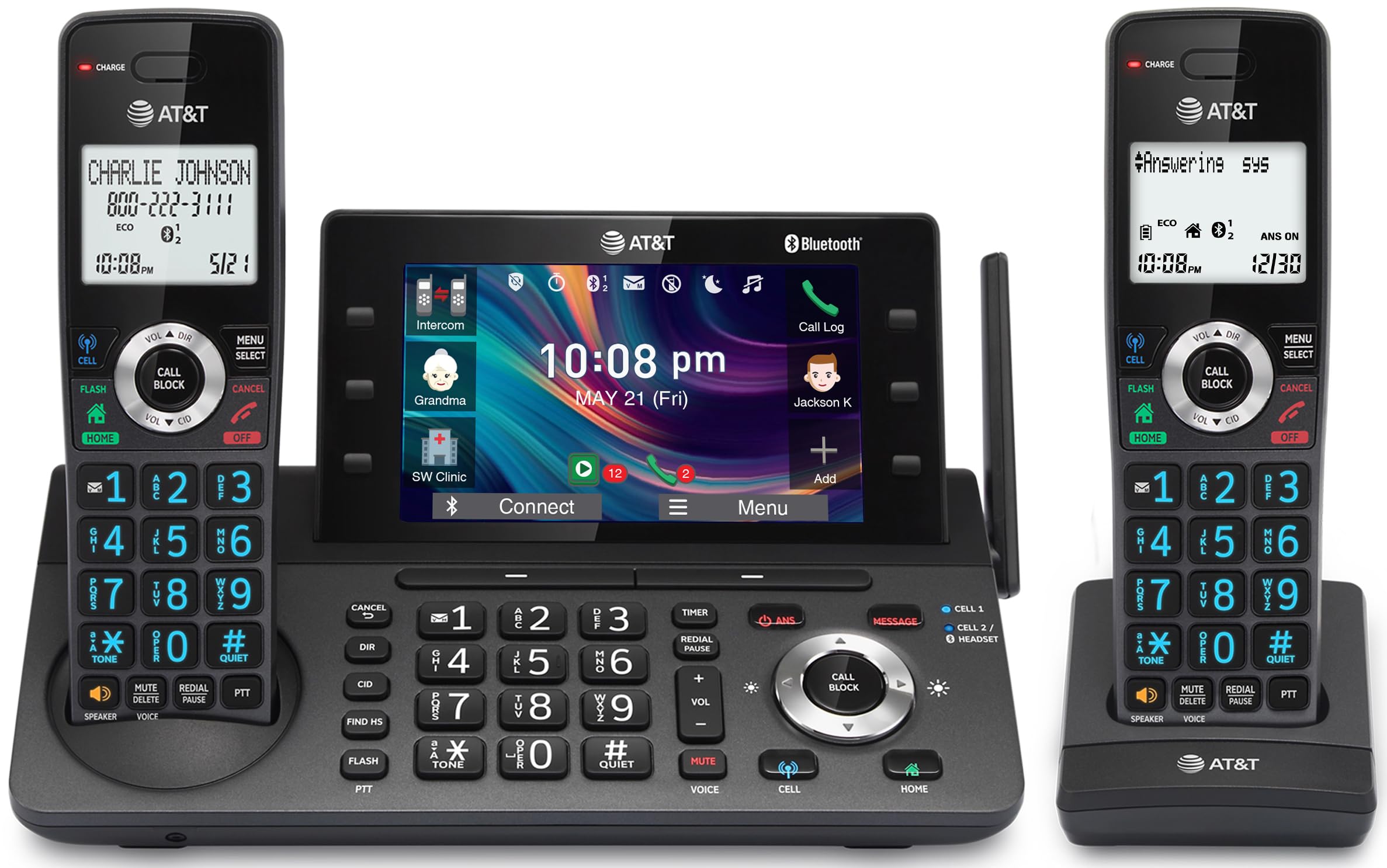 View 1 of **SIMILAR ITEM** AT&T 3-Handset DECT 6.0 Cordless Home and Business Phone with Answering Machine, 5" Color Display, One-Touch Shortcut, Conference, Intercom, Smart Call Blocker, Bluetooth Connect to Cell: DLP73290