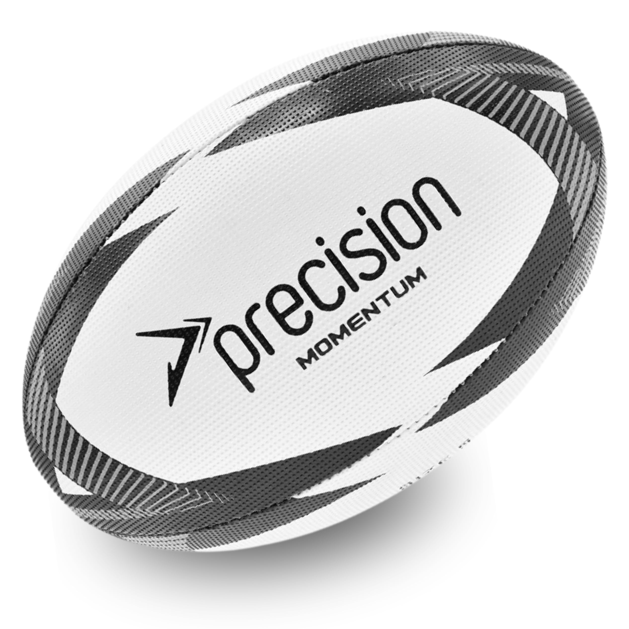 Precision Momentum Rugby Training Ball, Premium Rubber, Hand-Stitched, All-Weather Grip, Extra Strong, Ideal for Clubs and Schools, White|Black|Grey, Size 3