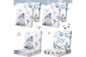 Tingjoo 8Pcs Patio Cushion Covers Stretch Outdoor Couch Cushion Covers Slipcovers Sets Replacement Furniture Sofa Chair Seat Couch Washable(White Blue)