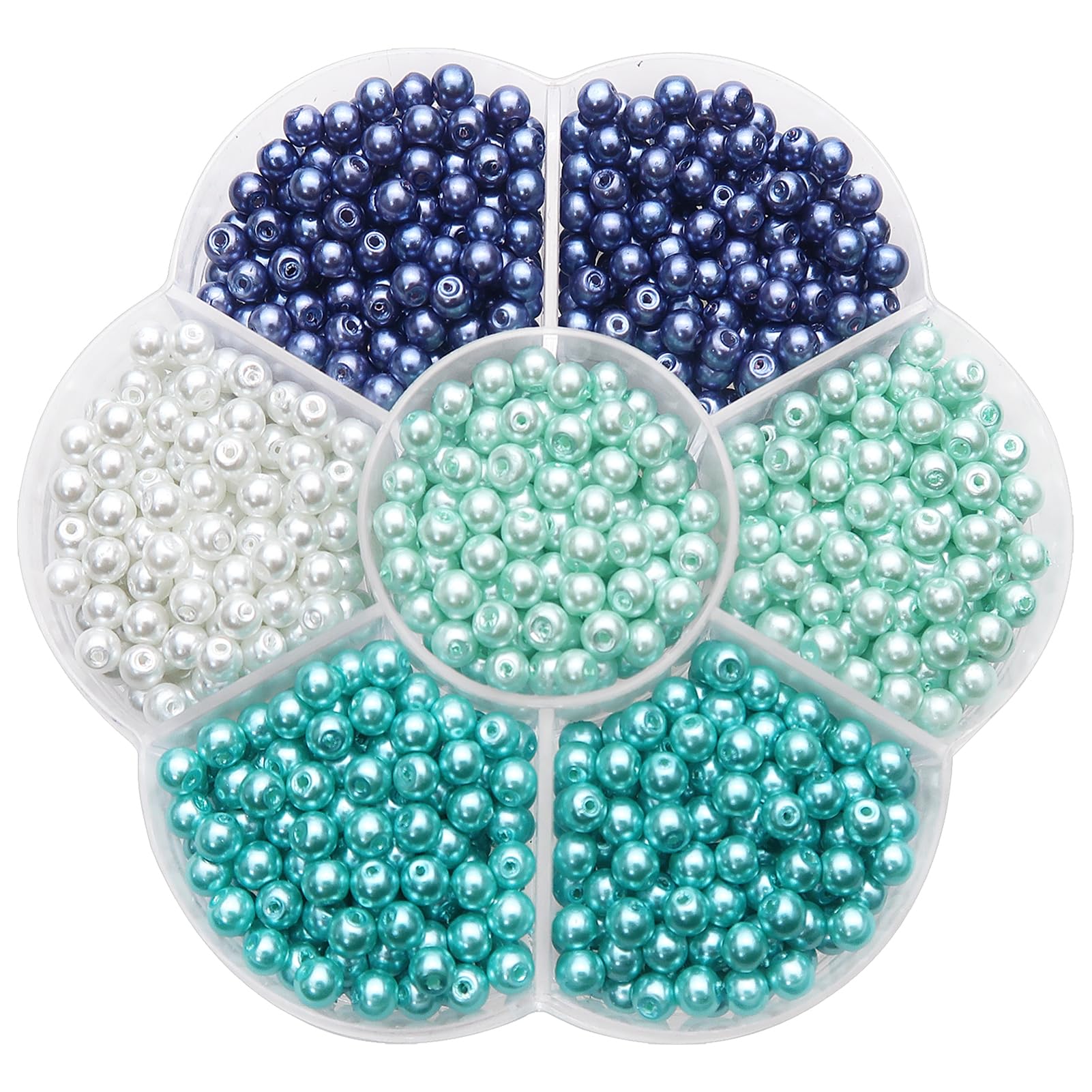 TOAOB 1050pcs Glass Pearls 4mm 4 Colors Round Small Loose Imitation Pearl Beads Blue Series for Craft Decoration Jewellery Making