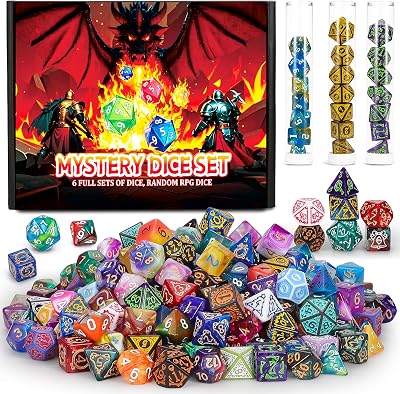 QMay Mystery Dice 42 Pcs Polyhedral Dice with 6 Display Tubes 7‑Die Sets