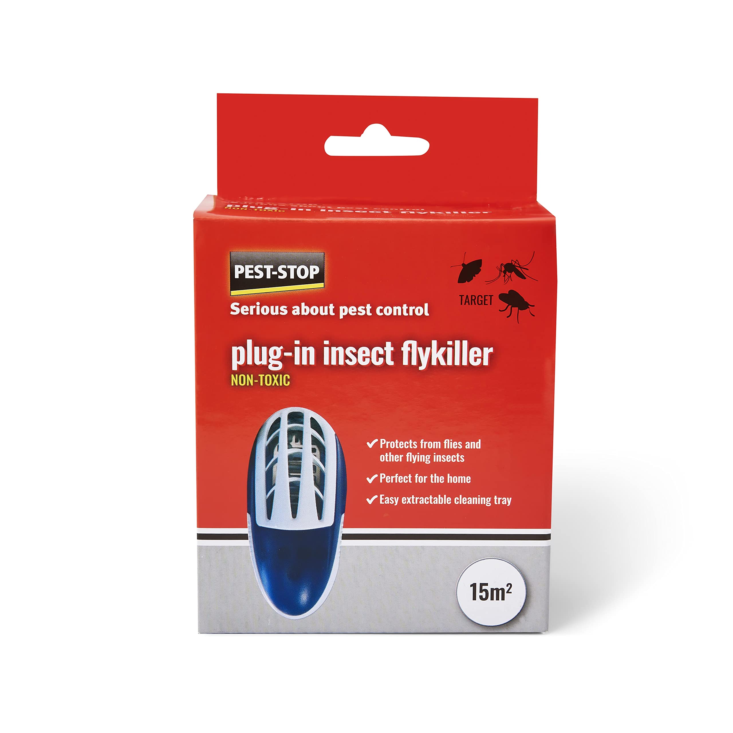 Pest-Stop Plug-in Insect Flykiller – Indoor Fly Trap for Flies, Mosquitoes & Midges – Compact Bug Zapper with Easy-Clean Tray – 15m² Coverage