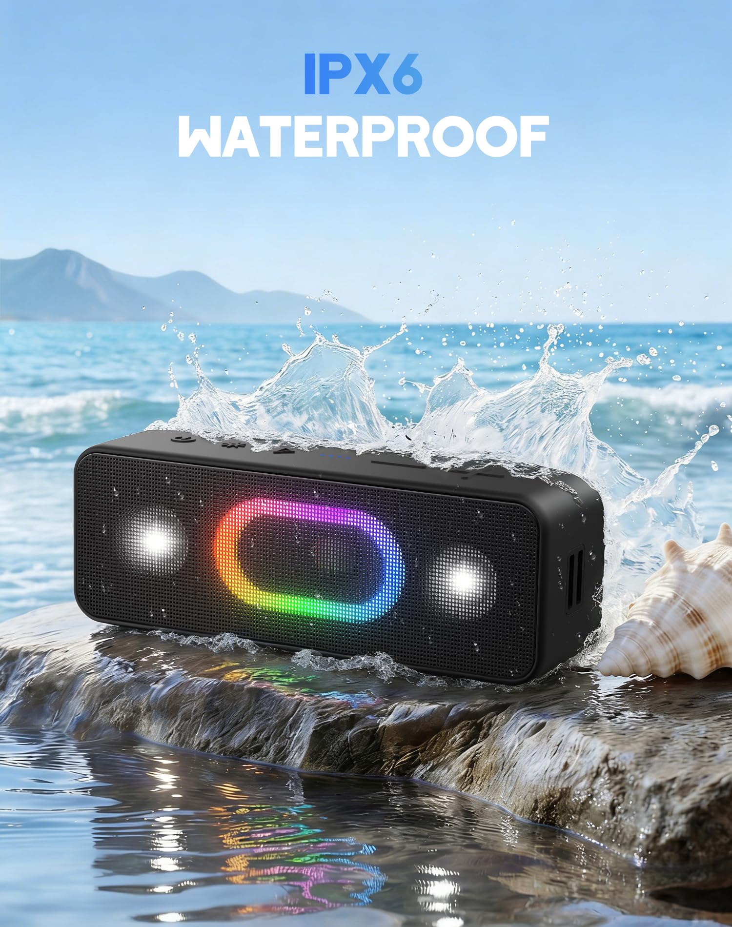 Ortizan Bluetooth Lautsprecher, Musikbox Bluetooth 5.3, Dualen Bass-Treibern, 24H Akku, 6 Lighting Effects, AUX-IN, TWS Funktion, Hands-Free Call für Outdoor 3