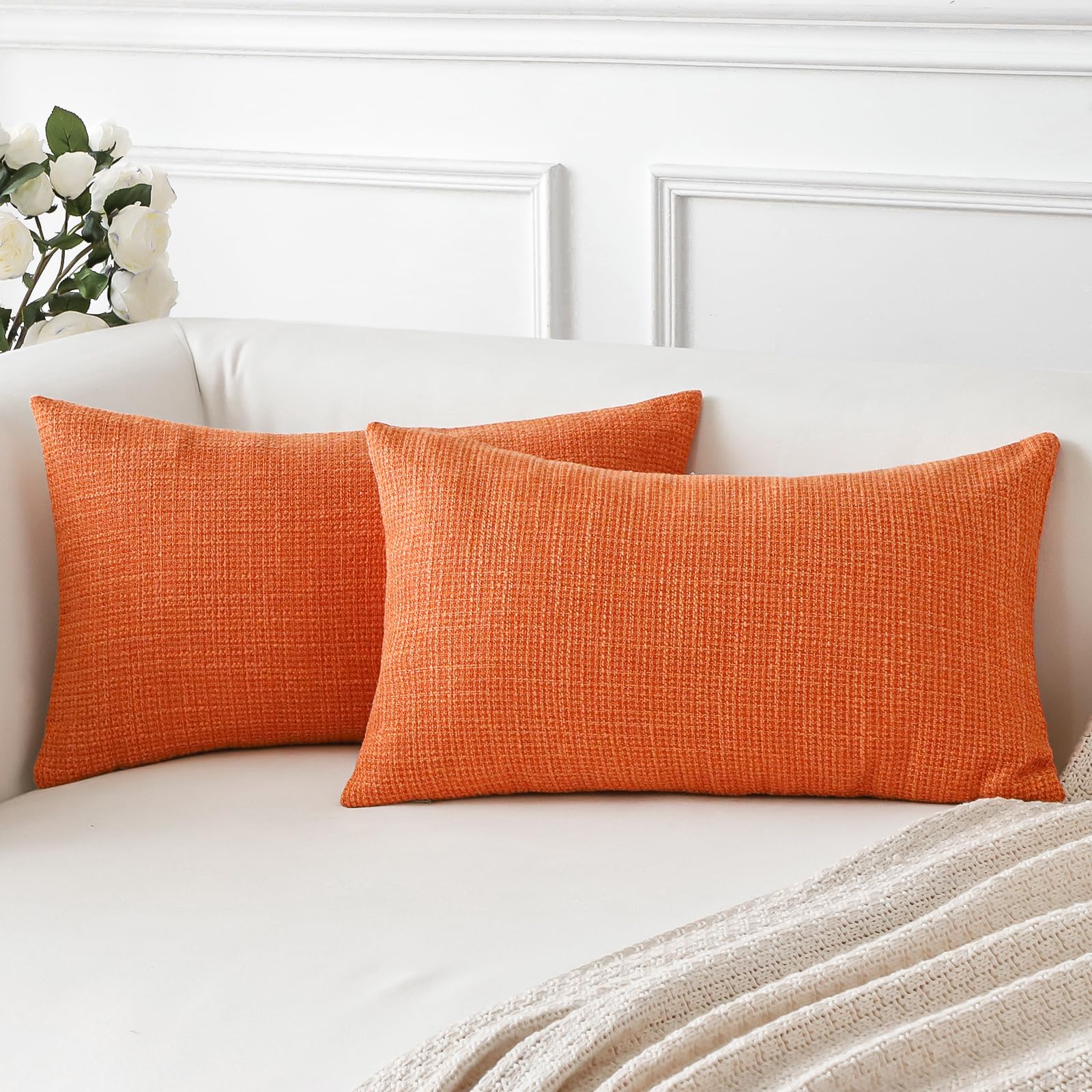 Artscope Cushion Covers Set of 2 Linen Decorative Square Pillowcases Pillow Covers 30x50cm for Home Decor Sofa Bedroom Car (Orange, 12x20) — image 1