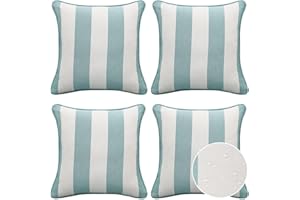 UNIMATTA Decorative Outdoor Water Repellent Throw Pillows with Inserts, Set of 4, 18" x18" Pillows for Patio, Backyard, Bed, Couch, and Patio Furniture, Turquoise Stripe