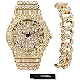 ICE STAR Men's 46mm Fully Iced Out Diamond Watch & Bracelet Set