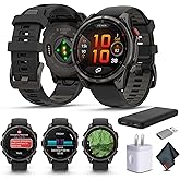 Garmin Fenix 8 Pro 47mm, inReach Technology, Premium Connected Multisport GPS Smartwatch, AMOLED Display, Sapphire, Carbon Gray DLC Titanium with Black/Pebble Gray Silicone Band Bundle