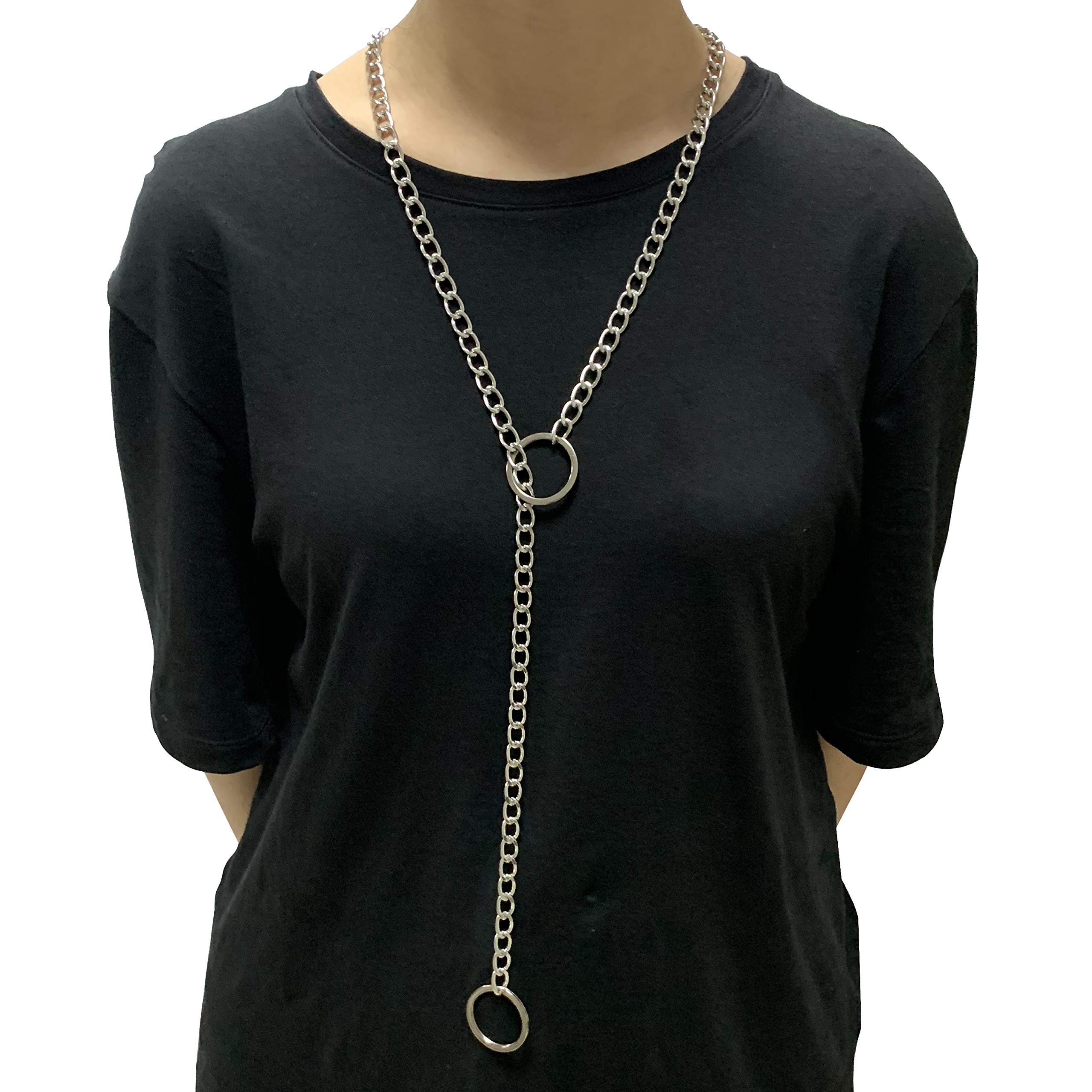 MILAKOO Silver Y-Necklace for Women Slip Chain Necklace Choker Long Chain Choker O-ring Pendant