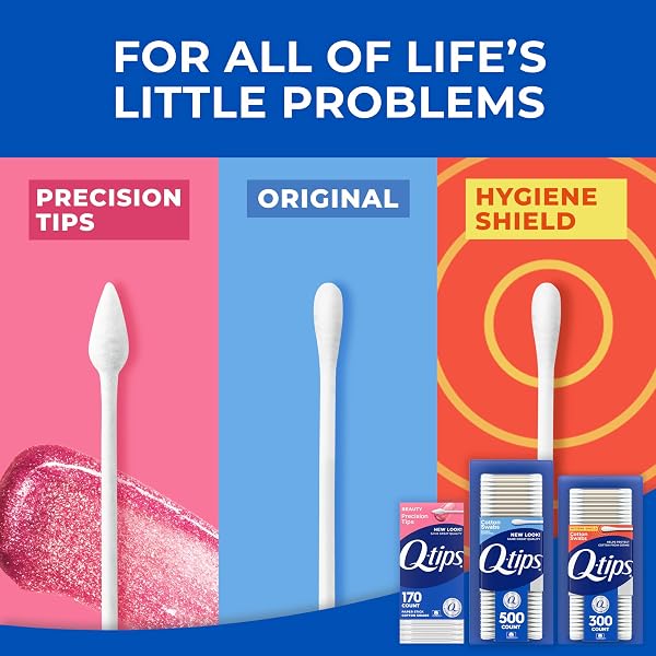 Q-TIPS COTTON SWABS, VARIETY PACK, ORIGINAL, HYGIENE SHIELD AND PRECISION TIPS FOR HOME, FIRST AID AND BEAUTY CARE, MADE WITH 100% COTTON, 1440 COUNT