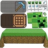 Minecraft Party Supplies, Minecraft Birthday Party Supplies for Boys or Girls - Serves 16 Guests - With Table Cover, Plates a