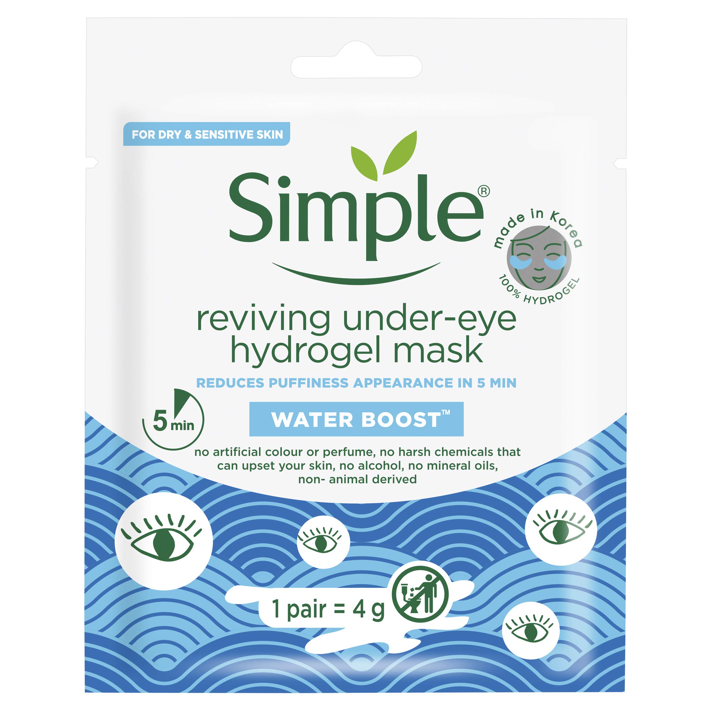 Simple Water Boost Reviving Hydrogel Under Eye Mask 4x 1 pair