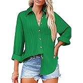 Zeagoo Womens Button Down Shirts Casual Long Sleeve Blouses V Neck Dress Shirt Textured Collared Work Tops with Pocket