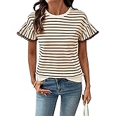 SHEWIN Women Summer Loose Fit Tops Trendy Rib Knit Stripe Shirt Business Dressy Casual 2026