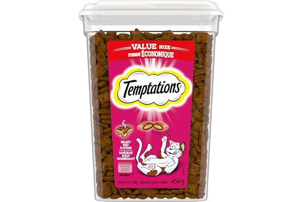TEMPTATIONS Cat Treats, Hearty Beef Flavour, 454g Tub
