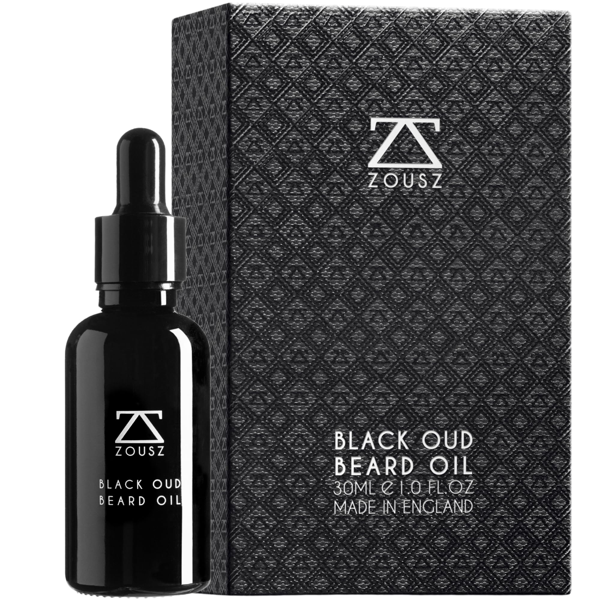 ZOUSZ Beard Oil - Black Oud Wood Scented Grooming Formula with Natural Avocado, Argan, Macadamia Oils - Non-Greasy Facial Hair Softener & Moisturiser for Styling – Vegan-Friendly Gift for Men 30mL