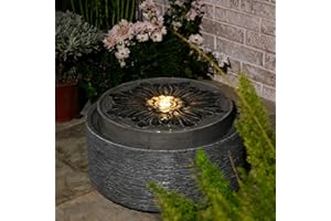 Tankana Water Fountain Indoor and Outdoor with Floral Relief Round Bubbler Outdoor Fountain Garden Water Feature for Tabletop