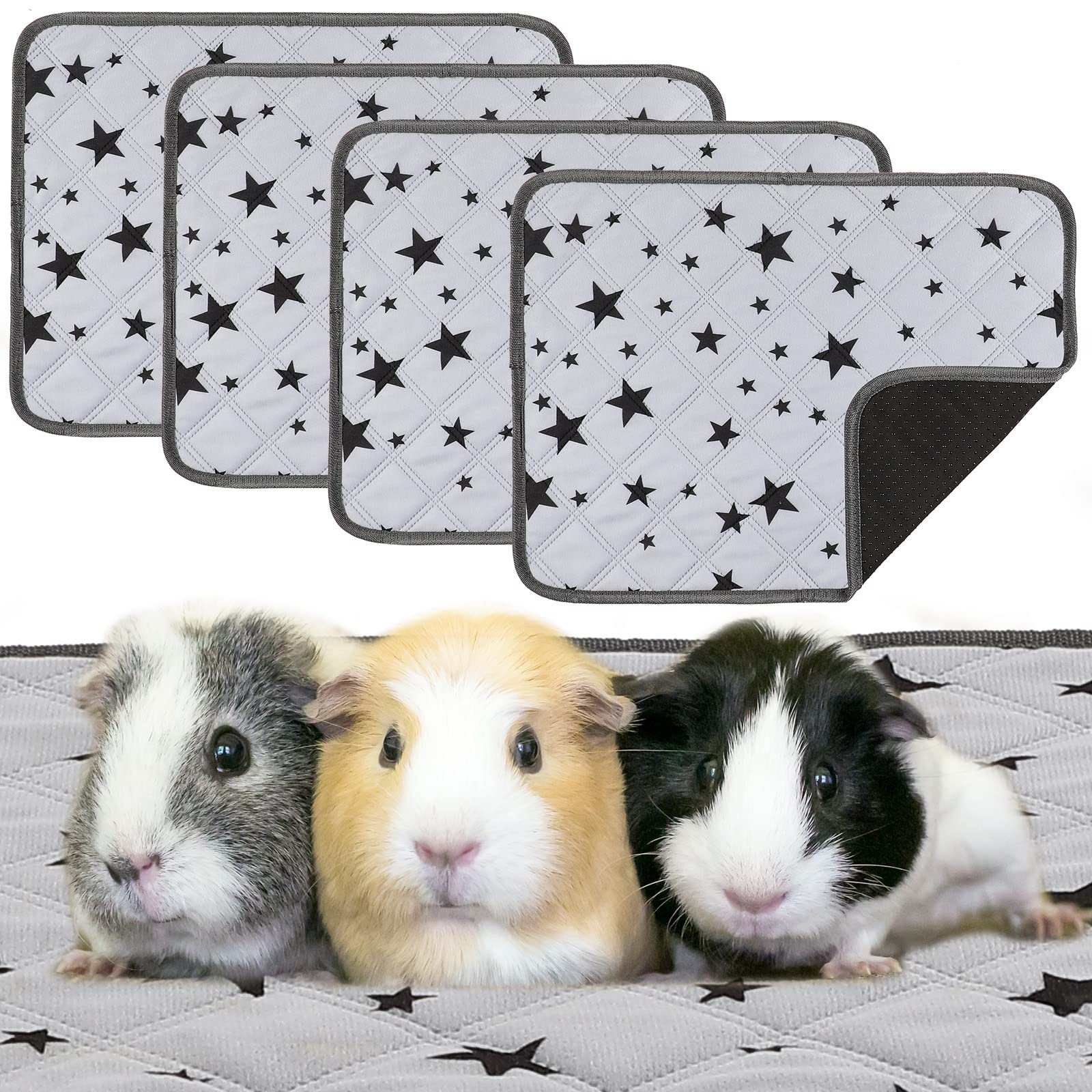 Namalu 4 Pieces Guinea Pig Cage Liners Guinea Pig Fleece Bedding Absorbent Guinea Pig Accessories Reusable Washable Guinea Pig Pee Pad Non Slip Guinea Pig Mats for Cages with Patterns (24 x 18 Inch)
