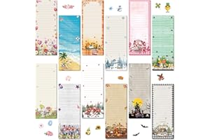 Eaasty 12 Pcs Seasonal Magnetic Notepads for Refrigerator Monthly Magnetic Grocery List 9 x 3.5 Magnet Memo Pads 30 Sheet Per Pad Shopping to Do List for January to December(Picture Style)