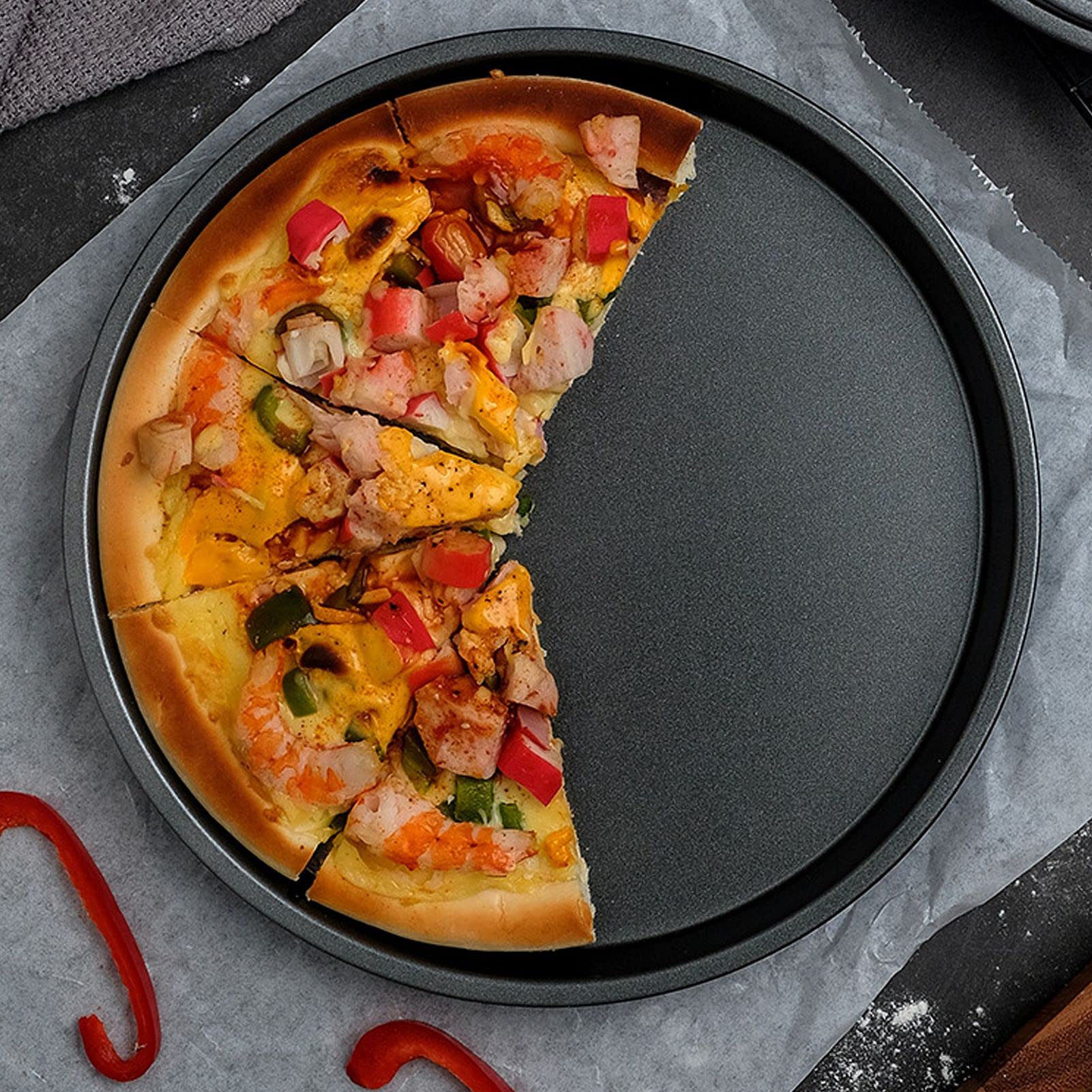2 Pack Carbon Steel Pizza Pan Non-Stick Deep Thickened Food Cookie Round Pizza Baking Pans Set for Kitchen Bakery Oven (10