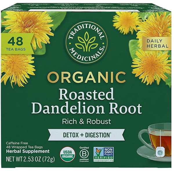 TRADITIONAL MEDICINALS TEA, ORGANIC ROASTED DANDELION ROOT, SUPPORTS KIDNEY FUNCTION & HEALTHY DIGESTION, 48 TEA BAGS
