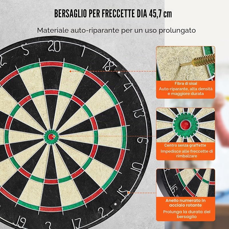 Set di Bersaglio e Mobiletto per Freccette, 45 x,3,8 cm Pronto per Giocare, Mobiletto per Freccette di Dimensioni Ufficiali con Punta in Acciaio, Completo di Tutti Accessori, per Partite Cricket