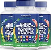 Superfood MD Eye Health Vitamins with Bilberry Lutein & Zeaxanthin Lycopene Resveratrol Grape Seed Extract Astaxanthin - AREDS 2 - Eye Vitamin - 180 Capsules