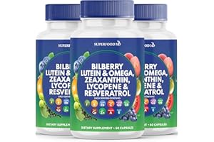 Superfood MD Eye Health Vitamins with Bilberry Lutein & Zeaxanthin Lycopene Resveratrol Grape Seed Extract Astaxanthin - AREDS 2 - Eye Vitamin - 180 Capsules