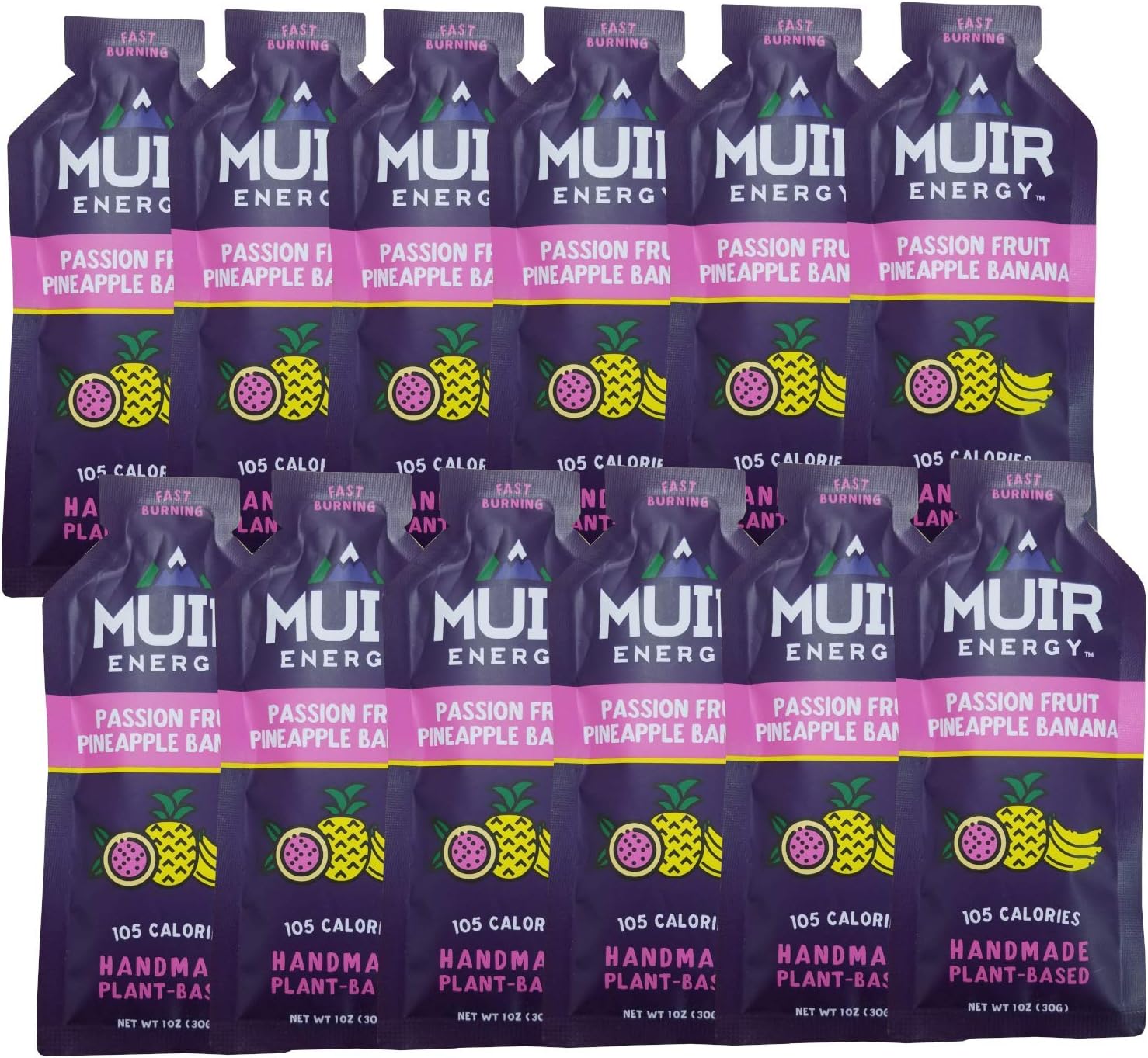 MUIR Energy Passion Fruit Pineapple Banana, Fast Burning Real Food Nutrition. (12, 1oz Packs)