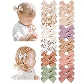 Niceye Baby Hair Clips - 24 Pcs Fully Lined Hair Bow Clips for Fine Hair Cotton Tiny Hair Barrettes for Infants, Toddlers, an