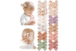 Niceye Baby Hair Clips - 24 Pcs Fully Lined Hair Bow Clips for Fine Hair Cotton Tiny Hair Barrettes for Infants, Toddlers, and Little Girls