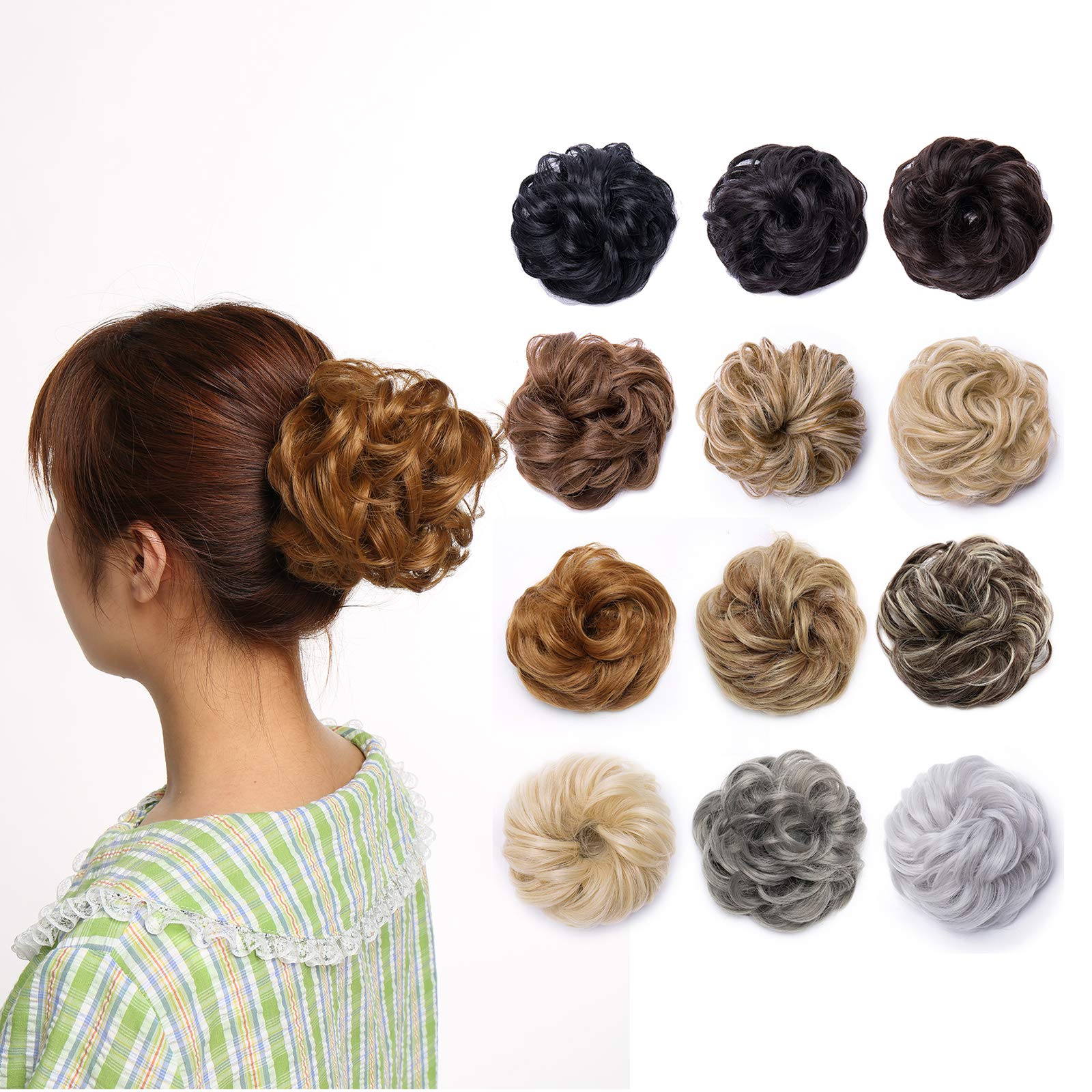 Silk-co Messy Bun Donut Chignon Updo Scrunchy Hairpiece - 35g Hair Ribbon Ponytail Extension - #Color Maroon