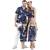 Matchable Family Hawaiian Luau Men Women Girl Boy Clothes in Christmas Santa in Hawaii Navy