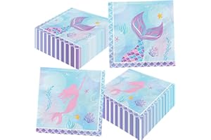PYMUROD 40Pcs Mermaid Napkinsh Mermaid Birthday Decorations Disposable Ppaper Mermaid napkins for Party Kids Girls Baby Shower Little Mermaid Party Decorations